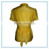 Fashion Golden Colour Blouse Designs Ladies Formal Shirt Design thumbnail-2