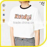 2017 Women 100% Cotton Patch Emboridery Drop Shoulder Crop Top T Shirt Women thumbnail-1