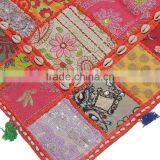 Eclectic Lounge Seating Pillow Rajasthan Patchwork Cowrie Shell Floor Cushion thumbnail-3