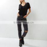 Black Women Ripped Cut Out Elongated t Shirt of Coton Material thumbnail-3