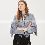Lapel Collar Fringed Short Coat Womens Faux Suede Tassel Bomber Jacket thumbnail-3