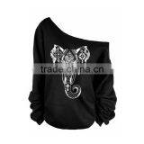 Women Customized Printed Black Off Shoulder Sweatshirt Cheap Price thumbnail-3
