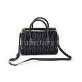 Waterproof Soft Nylon Ladies Leather Handbags Black With Goat Leather Trim thumbnail-1