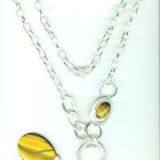 Fashion Silver Cable Chain Semi Precious Stone Tiger Eye Necklace Pendant