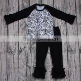 Yawoo Sales Promotion Black Damask Raglan Outfits Wholesale Baby Clothes