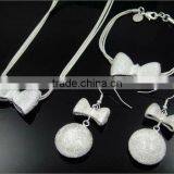 925 Sterling Silver Bowknot Necklace Bracelet & Earring 3Pcs Jewelry Set