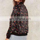 Oversized Black Satin Rose Print Bomber Jacket thumbnail-3