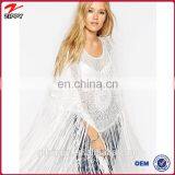 High Fashion Long Tassel Crochet Kimono in White thumbnail-1