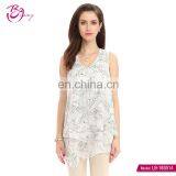 2017 Korean New Style Elegant Printed Sleeveless Blouse Women Summer