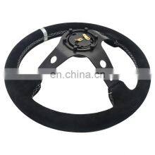 330mm Suede Deep Corn Steering Wheel With Horn Button +White Stitching thumbnail-2