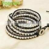 Topearl Jewelry Potato Shape Freshwater Pearl Bracelet Stylish Woven Leather wrap bracelet CLL129