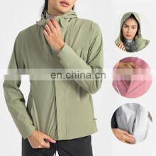 Wholesale Women Zipper Sports Hooded Softshell Jackets Winter Outdoor Waterproof Coat Custom Wind Breaker Hiking Blank Jacket thumbnail-3