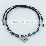 Macrame Bracelet With Silver Chick Charm and Turquoises thumbnail-1