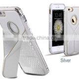 Luxury Plaid Pattern Cowhide Leather Back Cover With Kickstand Diamond Chrome Edged Bumper Hard Case for Iphone6 6plus thumbnail-2