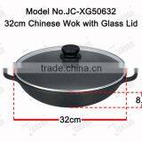 32cm Die Casting Aluminum Chinese Wok/Non-stick Chinese Woks With Glass Lid thumbnail-2