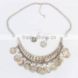Made in China Online Wholesale European and American Vintage Gold Silver Coin Statement Chain Hoop Earrings Necklace Jewelry Set thumbnail-1
