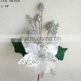 2014 New Artificial Christmas Flowers 14" Artificial Velvet Poinsettia With Glitter Spray