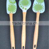 3pcs/set Green Turner Silicone Head With Long Wooden Handle, Colorful for Kitchen Cooking Cools thumbnail-1