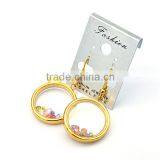 Womens Fashion Round Earrings Stainless Steel 18k Gold Plated Glass Earrings thumbnail-2