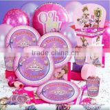 Birthday Princess party supplies- including plates, napkins, invitations, cups, tiaras, tablecovers, party bags, balloons.