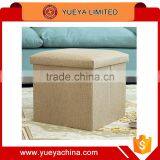 White Square Linen Folding Seat Foot Stool Storage Box thumbnail-1