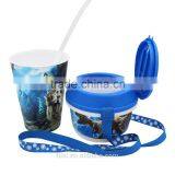 All in One Snacking And Drinking Movie Display Cup With Straw, IML Custom Logo Printed Drink Cup With Straw thumbnail-4