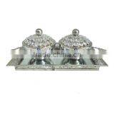 Silver Crystal Decorated Dry Fruit 2 Pcs Bowl Set With Serving Tray, Salad Bowl Set thumbnail-1