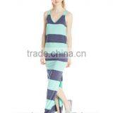 Woman Casual Maxi Dress With Stripe V Neck Guangzhou New Fashion Style Jersey Bodycon Sleeveless Stripe Knit Maxi Dress (Juniors thumbnail-5