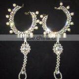 Crystal Pearl Gold Tone ANKLETS PAYAL Feet Bracelet Pair Barefoot Sandal thumbnail-2