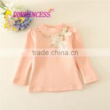 Factory in-stock supply solid colors undershirts long sleeves girl undershirt floral appliqued Girls Cotton eco-friendly Clothes