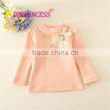 Factory In-stock Supply Solid Colors Undershirts Long Sleeves Girl Undershirt Floral Appliqued Girls Cotton Eco-friendly Clothes thumbnail-1