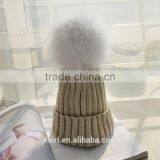 2016 Winter Beanie Real Silver Fox Fur Ball Knitting Hat For Women Black Real Raccoon Fur Ball Skullies thumbnail-2