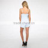 Wide Tie Waist Deep V Neck Light Blue Sleeveless Romper for Women thumbnail-6