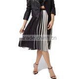 2017 OEM Spring Retro Monochrome Stripe Pleated Midi Skirt thumbnail-6