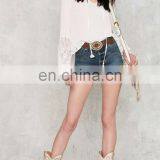 2017 New Blouse Designs White V-neck Lady Blouse With Lace Details thumbnail-5