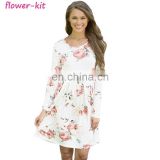 White Chic Long Sleeve Boho Floral Pattern Dress