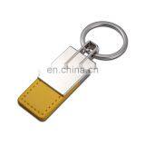 High Quality Promotional Zinc Alloy Laser Logo Yellow Leather Metal Car Keychain