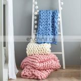 Bulky Soft Handmade Knitting Throw Super Large Mat Rug Sky Blue Chunky Knitted Blanket for Bedroom Sofa Home Decor