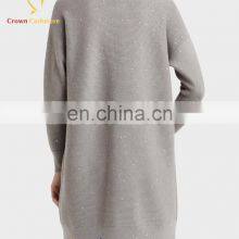 Women Gray Long Length Style Cashmere Cardigan With Button thumbnail-2