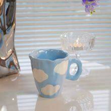 Hand Painted Blue Sky and White Cloud Mugs thumbnail-1