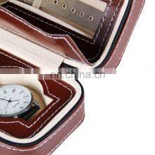Custom Portable Brown Two Piece Watch PU Leather Zipper Bag Pocket Watch Box thumbnail-3