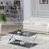Living Room RB-1406 Modern Black Stoving Varnish Rectangular Tempered Glass Coffee Table With Stainless Steel Tea Table thumbnail-1