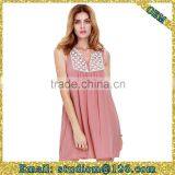 Women's Cute Plain House Sleeveless Pleated Embroidered Dress