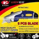 5 PCS Auto Loading Trapezoid blade Aluminium Alloy Utility Cutter Knife