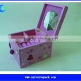 Pink Cosmetic Wooden Box With Drawer For Girls Design Wholesale Printed Boxes