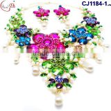 CJ1184-1 colorful flower gold plating with rhinestone pear jewelry set for wedding party Africa beads jewelry set