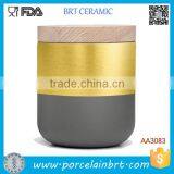 With Lid Home Decorative Glazed Ceramic Gold Candle Jar