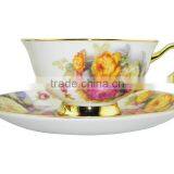 High Quality 200ml Bone China European Style Flower Pattern Coffee Cup With Saucer Set for Hotel thumbnail-1