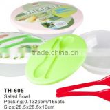 Plastic Kitchen Tools Reusable Salad Bowl With Lid And Spoon
