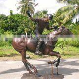 Outdoor Garden Deco Life Size Man Riding Horse Statue Bronze Sculpture thumbnail-1